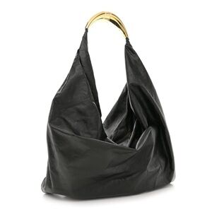 Bottega Veneta Black Leather Shoulder Bag with Gold Handle